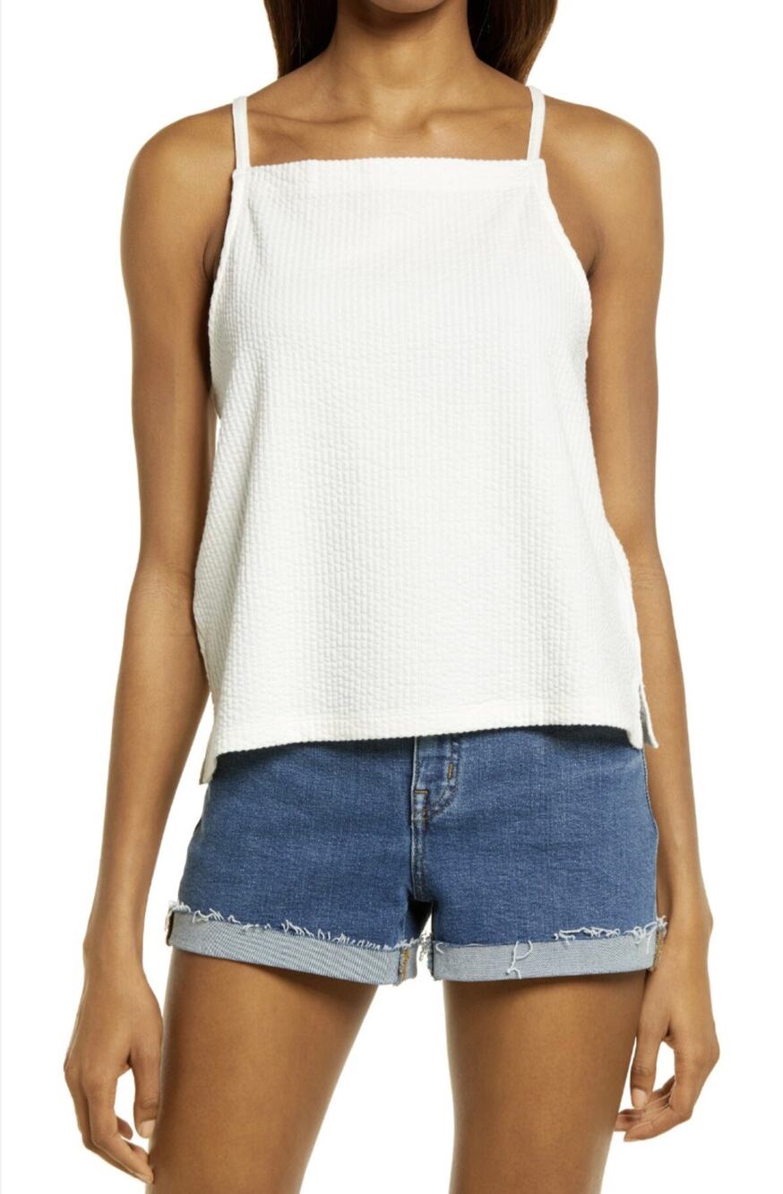 Madewell Cream Sleeveless Textured Apron Tank Top Sz L Flowy Cottagecore Boho